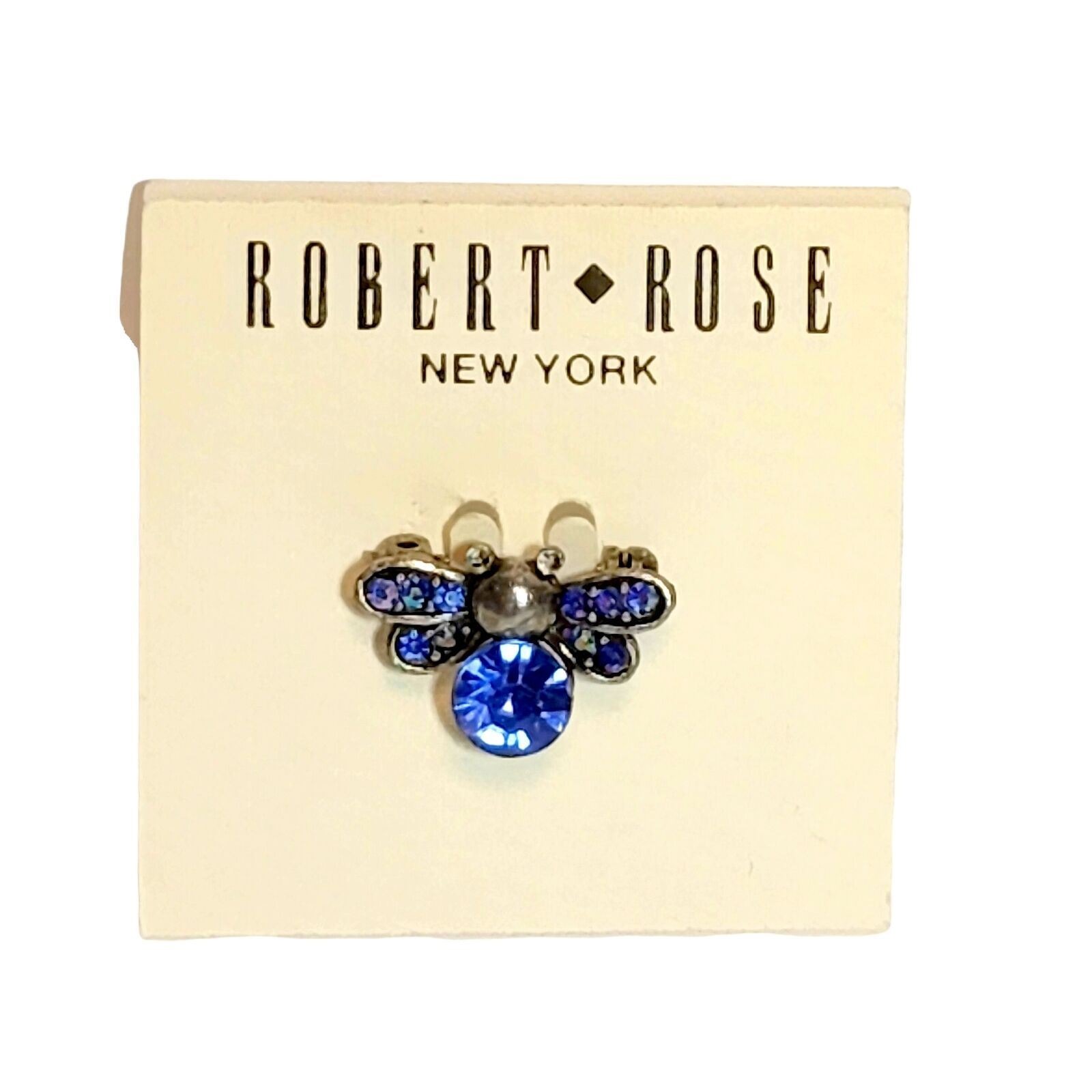 Robert Rose Blue Bug Bee Rhinestone Small Brooch Pin